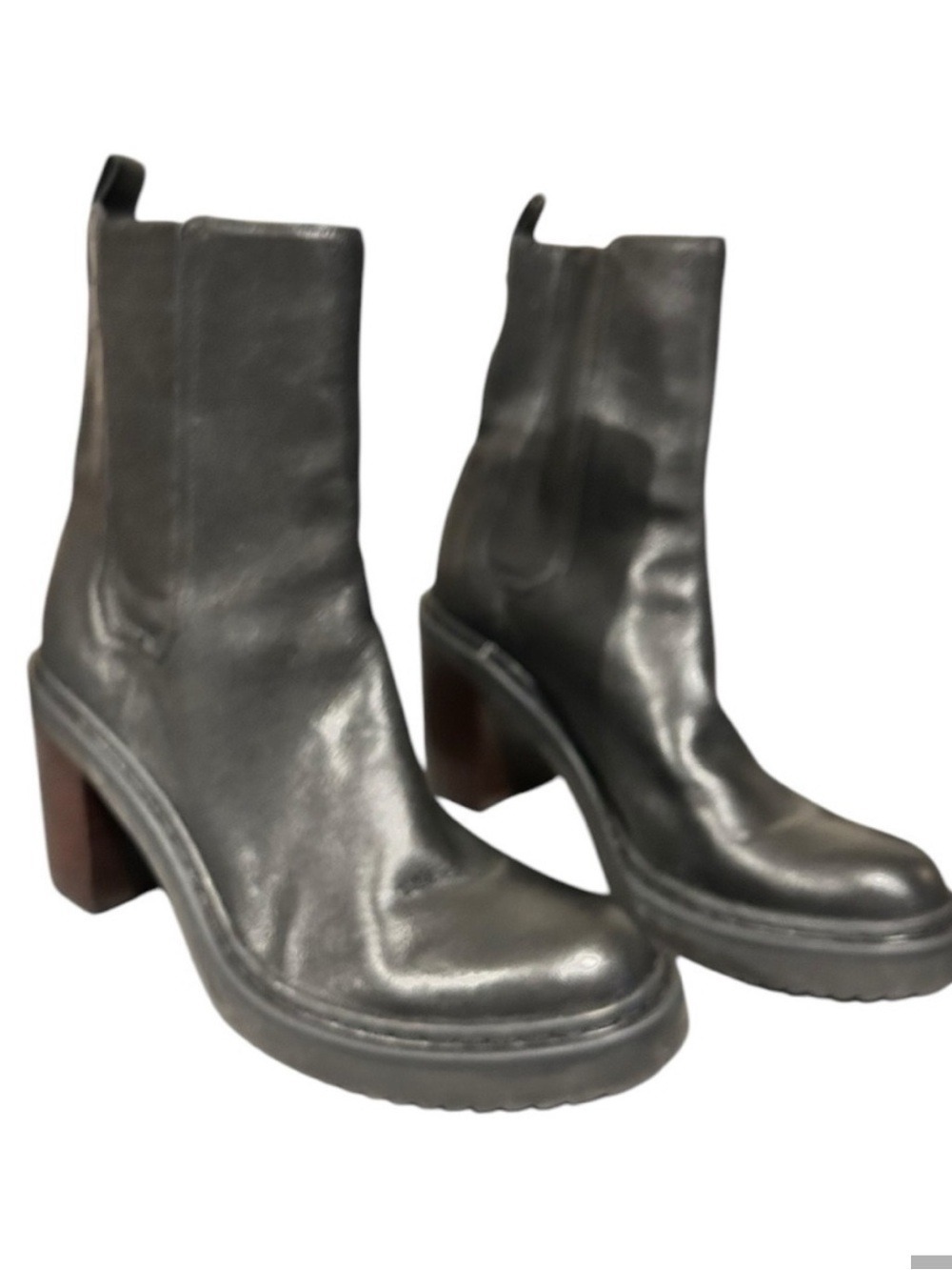 Louise et Cie Stretch Ankle Boots Silko Pull Tab Almond Toe Black Leather Sz 7.5